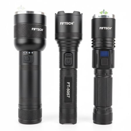 كشافات FIFTECH للبر والكشتات عالية الإضاءة (HIGH LUMEN FLASHLIGHTS) بقوة عالية مع بطارية قابلة لاعادة الشحن