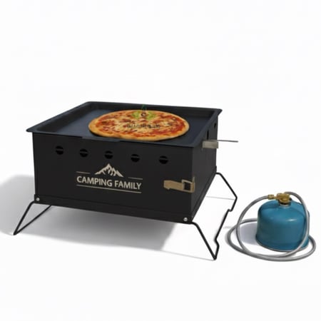 شواية و فرن غاز للبيتزا والمعجنات وطبخ محمول 3 في 1 من CAMPING FAMILY - متعدد الوظائف للتخييم والرحلات CM-36427 /