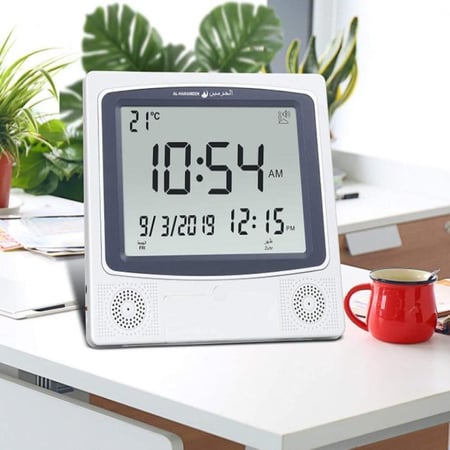 ساعة الحرمين ساعة اذان تدعم لـغتين AL-HARAMEEN HA-4009 ضمان سنتين
