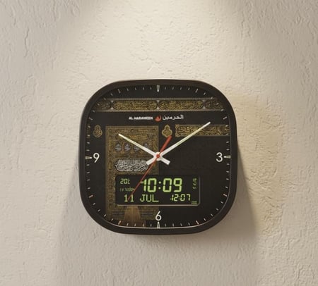 ساعة حائط الحرمين عقارب وشاشة رقمية بتوقيت مزدوج HA-7055 بشكل مميز قياس 32 سنتيمتر