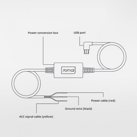 فيوز لداش كام ، كيبل micro USB محول كاميرات داش كام 70mai لتشغيل الكاميرا على مدار الساعة A800S - A500s 70mai