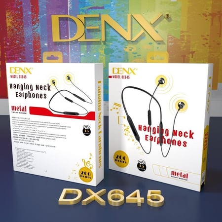 سماعة لاسلكية بلوتوث من DENX تعمل 200ساعه موديل DX645 لون أسود Hanging Neck Earphones