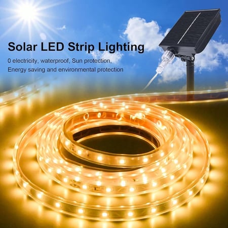 شريط إضاءة LED خارجي يعمل بالطاقة الشمسية بطول 10 متر - مقاوم للماء مع جهاز تحكم عن بعد - إضاءة صفراء دافئة (Warm White)