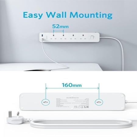 توصيلة انكر 4 منافذ طاقة مع منفذين USB ضمان سنتين Anker 322 USB Power Strip