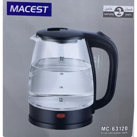 غلاية ماء 2.0 لتر زجاج من MACEST 1800 واط- MC-63120
