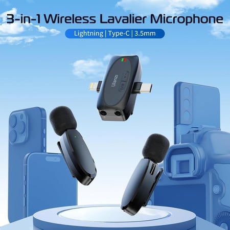 Ulanzi مايك - ميكرفون لاسلكي تايب سي و لايتننغ Type-C WIRELESS MICROPHONE Lightningيدعم الكاميرا و ايفون وايباد واندرويد 3 في 1