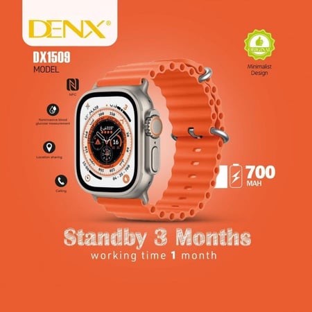 ساعة ذكية من DENX بطارية تدوم ثلاثة اشهر شبيهة ساعة ابل الاصدار الثامن مقاس 49mm , مقاومة للماء من دنكس DENX1509 Standby 3months