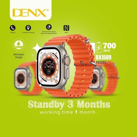 ساعة ذكية من DENX بطارية تدوم ثلاثة اشهر شبيهة ساعة ابل الاصدار الثامن مقاس 49mm , مقاومة للماء من دنكس DENX1509 Standby 3months