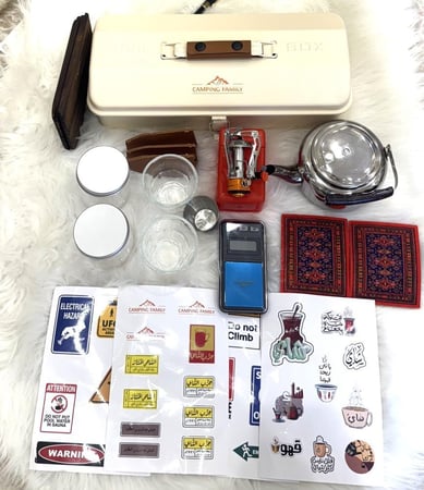 صندوق عزبة شاي حديد بكامل الاغراض مناسب للبر والكشتات CAMPING FAMILY CM-48312