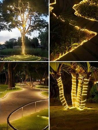 شريط إضاءة LED خارجي يعمل بالطاقة الشمسية بطول 10 متر - مقاوم للماء مع جهاز تحكم عن بعد - إضاءة صفراء دافئة (Warm White)