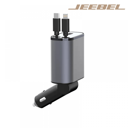 شاحن سيارة جيبل 120 واط PD منفذ USB- C ومنفذ USB مع 2 كيبل  ايفون و تيب سي JE-B359