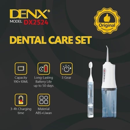 مجموعة العناية بالأسنان | خيط مائي ذكي لتنظيف بين الأسنان + فرشاة أسنان مبتكرة من DENX DX2524
