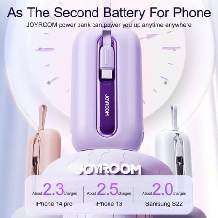 شاحن باور بانك Powerbank بحجم صغير 22.5 واط بطارية متنقلة تدعم الشحن السريع مع كيبل Type-C و كيبل Lightning بسعة 10000 مللي أمبير JR L012