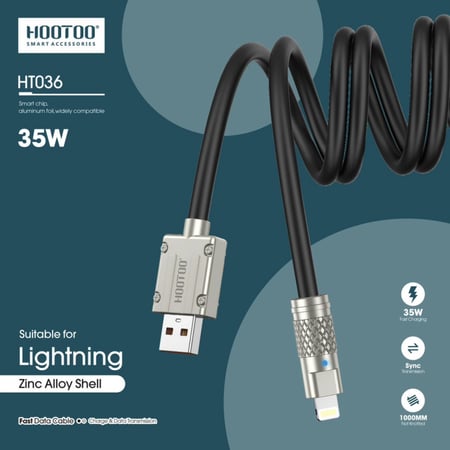 كيبل متين 35w بأطراف حديد من  Lightning HOOTOO موديل HT036