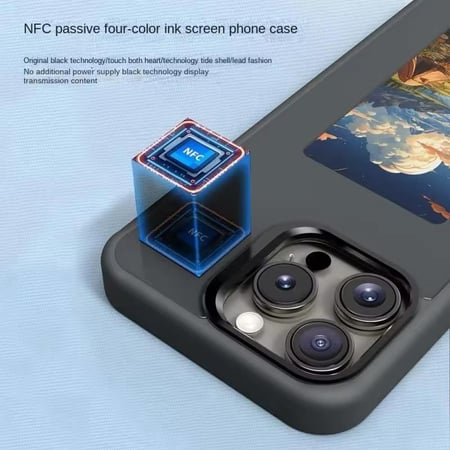 كفر جوال ذكي بالحبر الإلكتروني ذكي بشاشة NFC Refesh ، بدون بطارية iPhone 15 ، 14 ، 13 Pro Max
