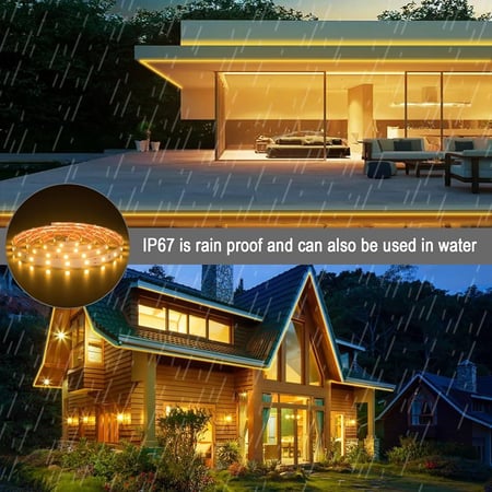 شريط إضاءة LED خارجي يعمل بالطاقة الشمسية بطول 10 متر - مقاوم للماء مع جهاز تحكم عن بعد - إضاءة صفراء دافئة (Warm White)