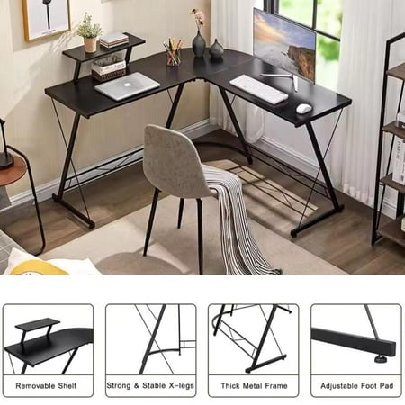 مكتب كمبيوتر بتصميم أنيق على شكل حرف "L" طاولة ألعاب بتصميم حرف L وحامل شاشة ZOOM ZM-600