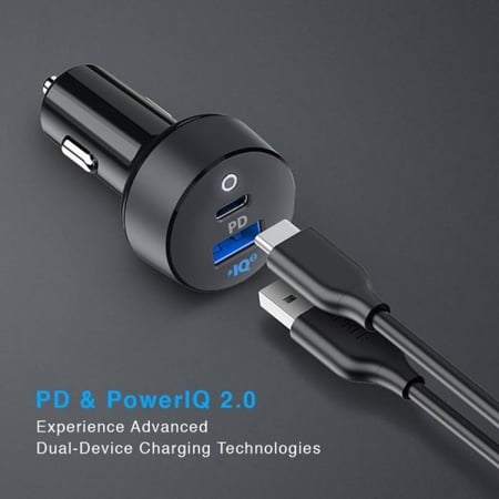 شاحن سيارة انكر باوردرايف  بي دي 2 + 35 واط بمنفذ USB ومنفذ تايب سي - Anker PowerDrive PD+2  اسود