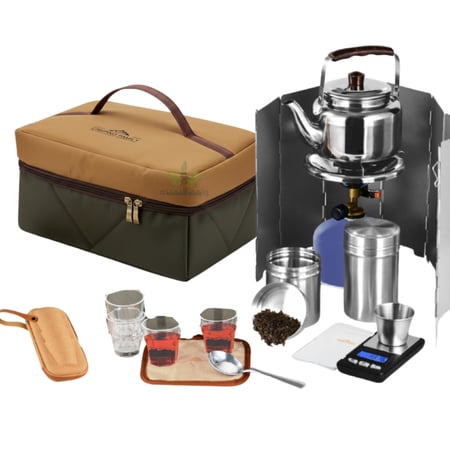 طقم عزبة الشاي للرحلات والبر من CAMPING FAMILY  CM-43004- شنطة رحلات عالية الجودة، ألوان متعددة، وأدوات شاي متكاملة لجميع مغامراتك!