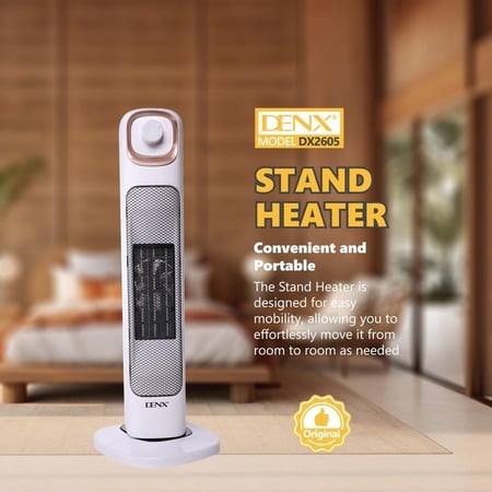 دفاية كهربائية عمودية DENX DX2605 بقدرة 2000 واط،، ودوران بزاوية 45 درجة لتوزيع حرارة متساوي