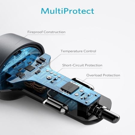 شاحن سيارة انكر باوردرايف  بي دي 2 + 35 واط بمنفذ USB ومنفذ تايب سي - Anker PowerDrive PD+2  اسود