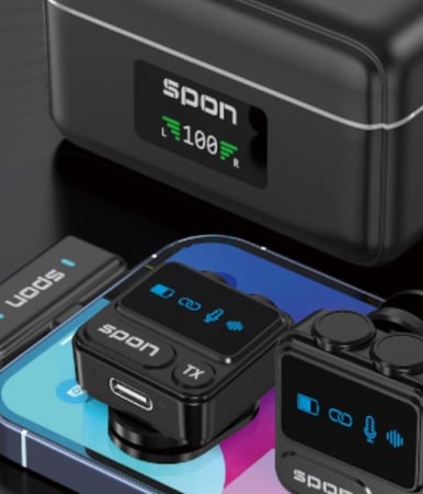 مايك للمقابلات مدخل تايب سي ومدخل ايفون ميكرفون واحد او 2 ميكروفون لاسلكي من سبون يعمل على الايفون و الاندرويد