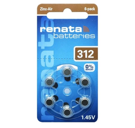 بطاريات لأجهزة السمع للمساعدة على السمع مقاس 312 من ريناتا(5 عبوات) (30 بطارية) ريناتا Hearing Aid Batteries Size 312 – (PR41) 5 Cards of 6 Pieces Batteries.
