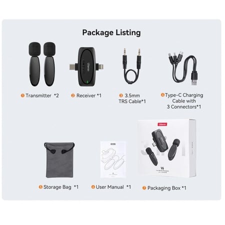 Ulanzi مايك - ميكرفون لاسلكي تايب سي و لايتننغ Type-C WIRELESS MICROPHONE Lightningيدعم الكاميرا و ايفون وايباد واندرويد 3 في 1