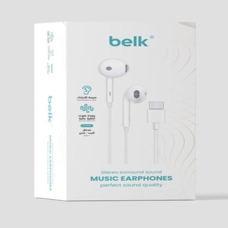 سماعة سلكية مدخل Type-C من بيلك تدعم اجهزة الايفون 15 والايباد والجالكسي والهواوي والاندرويد belk