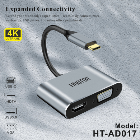 وصلة تايب سي بروجكتر 4 في 1 USB C to HDMI VGA Adapter to hub pd hdtv + vga+usb