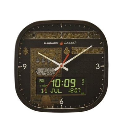 ساعة حائط الحرمين عقارب وشاشة رقمية بتوقيت مزدوج HA-7055 بشكل مميز قياس 32 سنتيمتر