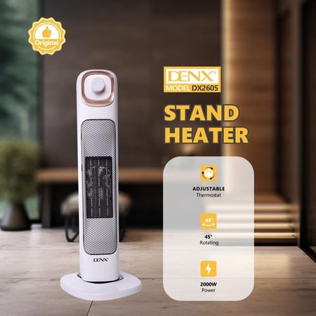 دفاية كهربائية عمودية DENX DX2605 بقدرة 2000 واط،، ودوران بزاوية 45 درجة لتوزيع حرارة متساوي