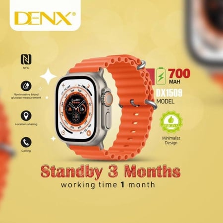 ساعة ذكية من DENX بطارية تدوم ثلاثة اشهر شبيهة ساعة ابل الاصدار الثامن مقاس 49mm , مقاومة للماء من دنكس DENX1509 Standby 3months