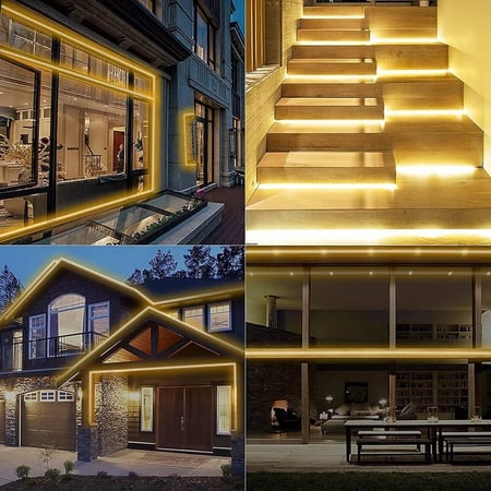 شريط إضاءة LED خارجي يعمل بالطاقة الشمسية بطول 10 متر - مقاوم للماء مع جهاز تحكم عن بعد - إضاءة صفراء دافئة (Warm White)