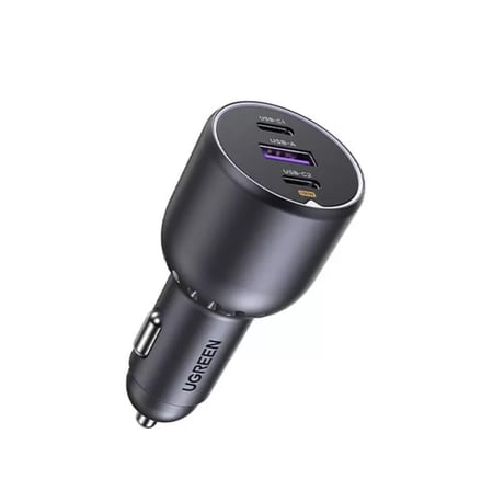 شاحن سيارة يوجرين بمنفذين USB-C وبمنفذ USB بقوة 130 واط