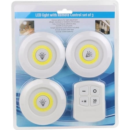 3 لمبات اضاءة led مع جهاز تحكم عن بعد مناسب للخزائن والادراج