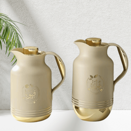 طقم ترمس بني فاتح قاعدة ذهبي للشاي والقهوة من بيتروس0217122