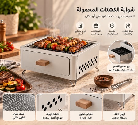 شواية فحم محمولة للرحلات والكشتات بتصميم عملي وسهل الاستخدام