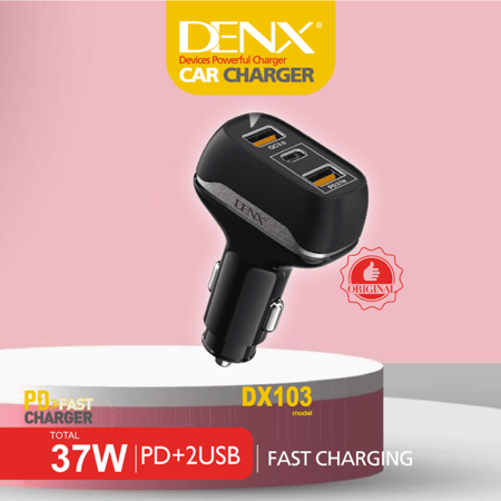 شاحن سيارة سريع بقوة 37 واط بمنفذ تايب سي + منفذين USB من دينكس DX103