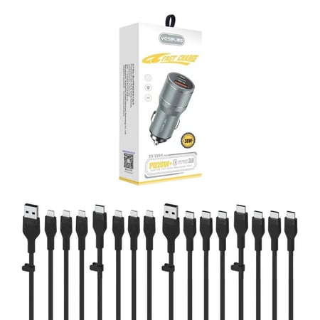 بوكس السيارة | بكج اكسسوارات السيارة 12 كيبل شحن + شاحن سيارة من YESPLUS