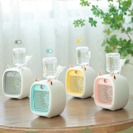 مكيف متنقل صغير يعمل بالشحن يبرد ويرطب وينقي الهواء من الغبار بـ3 درجات دفع هواء ورش رذاذ الماء