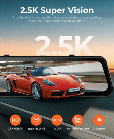 مرايا سيارة امامية مزودة بكاميرا داش كام امامية وخلفية بدقة 4K من LNGDU LD2K