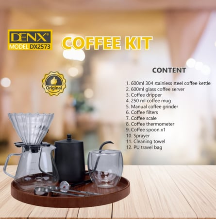 شنطة القهوة المختصة المتكاملة 12 في 1 شنطة تحضير القهوة V60 بـ12 قطعة  من دينكس DX2573