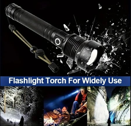 كشاف P99 كشاف ليد للرحلات عالي السطوع ببطاريتين شحن واضاءة قوية مزود بخاصية الزوم