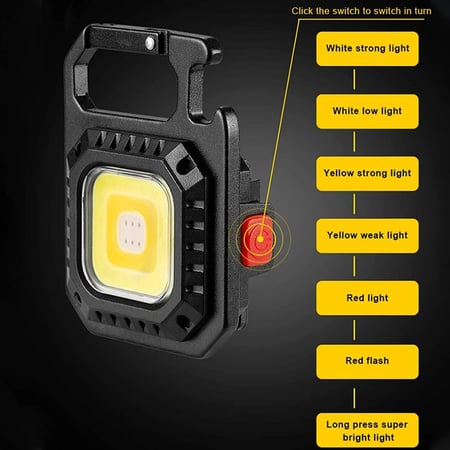 كشاف يدوي COB ليد فائق السطوع بقاعدة مغناطيسية وحامل ثلاثي للكشاف وتعليقة مفاتيح قابل لاعادة الشحن