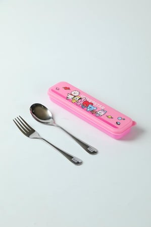 طقم ادوات المائدة شوكة و ملعقة مع حافظة من مجموعة BT21 - وردي