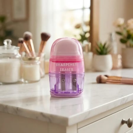 براية أقلام مزدوجة الفتحات شفافة مع ممحاة أحمر بنفسجي من ميني سو