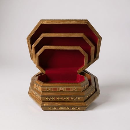 طقم ثلاث علبة خشبية مطعم بالصدف