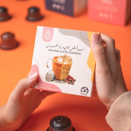 كبسولات سبانش لاتيه بالزعفران متوافقة مع اجهزة نسكافيه دولتشي قوستو من فولاد