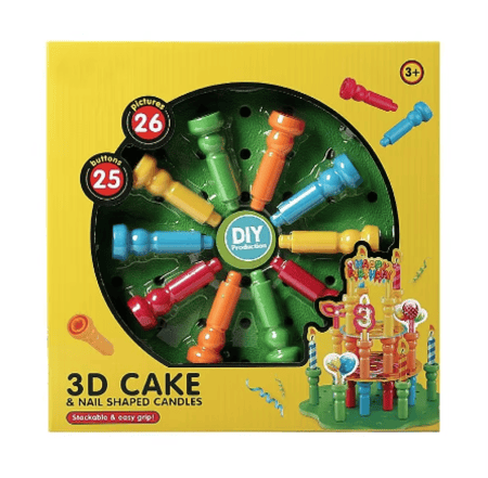 لعبة تورتة ثلاثية الابعاد مع شمع شكل مسامير